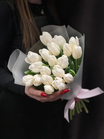 19 белоснежных тюльпанов