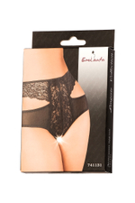 Эротические трусики с высокой посадкой и ажурными вырезами черные 54-56