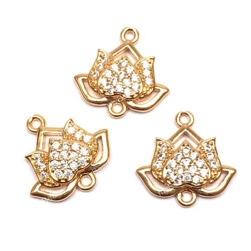 Коннектор с фианитами "Лотос" 14х14 мм, позолота