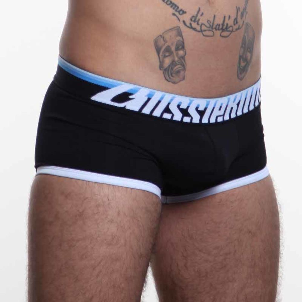 Мужские трусы хипсы черные Aussiebum с голубой резинкой  AB00188