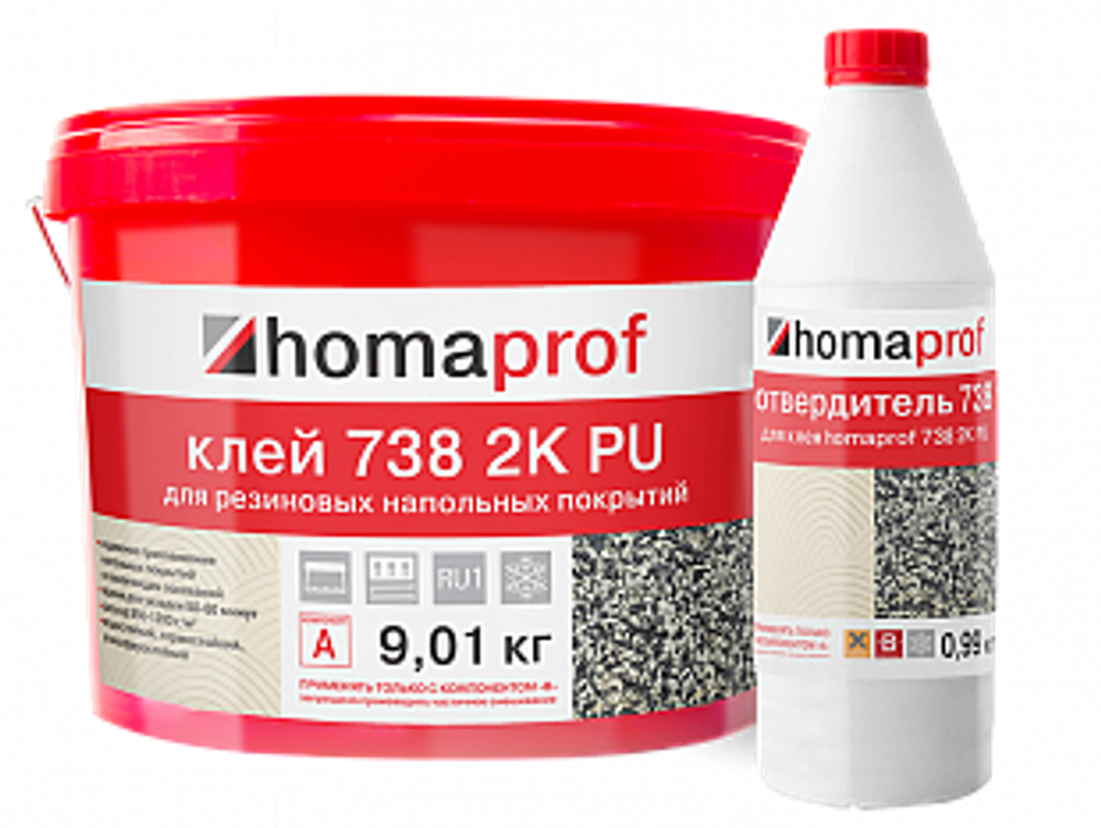 Двухкомпонентный полиуретановый клей для резиновых напольных покрытий Homaprof 738 2K PU 10 кг