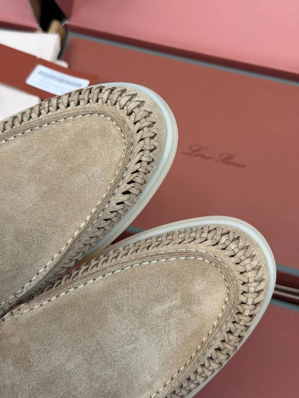 Темно-бежевые лоферы Loro Piana Summer Walk с плетением по периметру