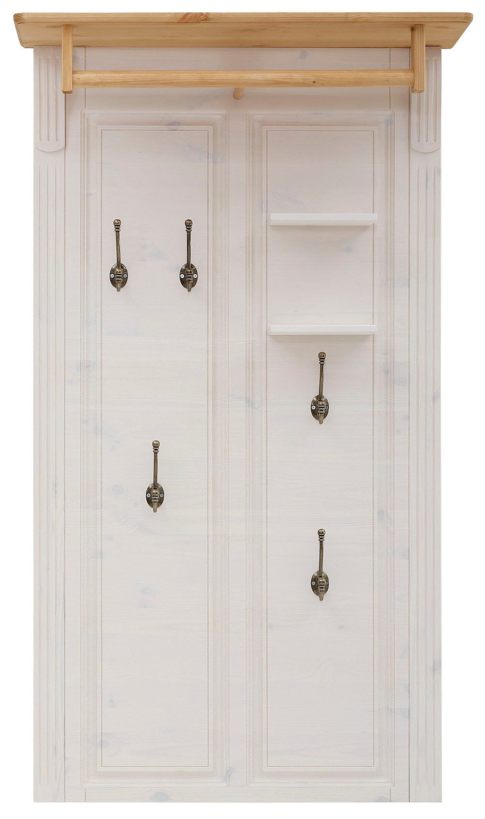 Вешалка настенная для одежды Сюзанна 80х32х140 см из массива сосны, деревянная вешалка в прихожую, белый/антик