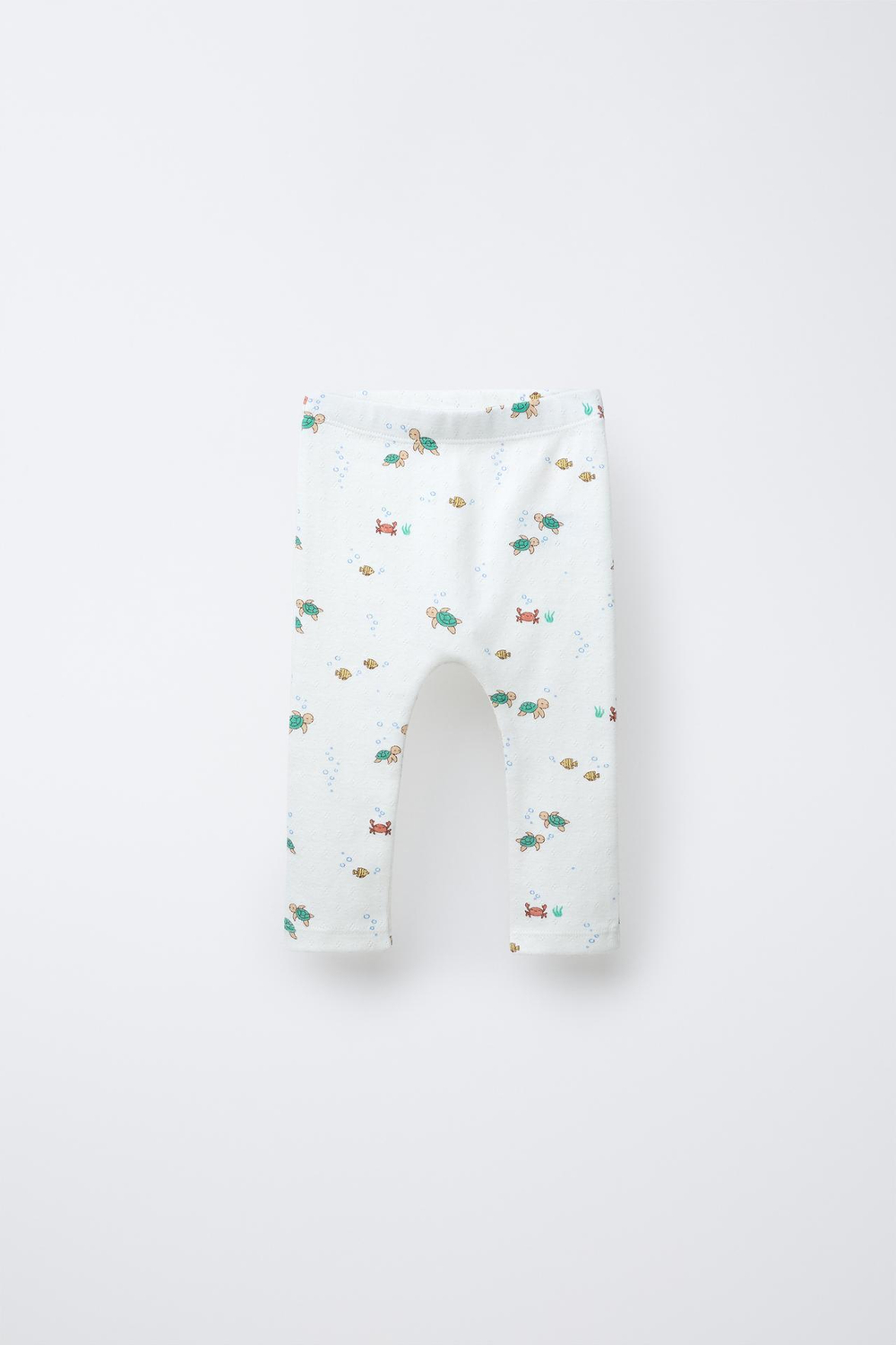 ZARA НАБОР ИЗ 2 ЛЕГИНСОВ С АЖУРНЫМ УЗОРОМ И МОРСКИМ ПРИНТОМ, ЖЕЛТОВАТО-БЕЛЫЙ