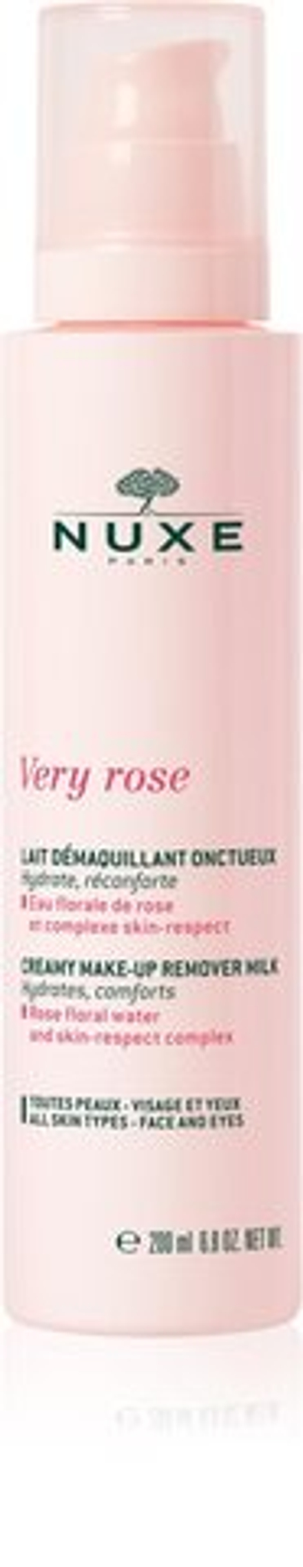 Nuxe Very Rose - Нежное молочко для снятия макияжа для всех типов кожи. /   200  ml  / GTIN 3264680022074