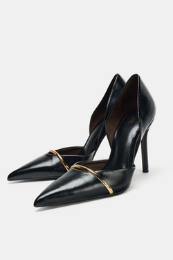 ZARA ТУФЛИ НА КАБЛУКЕ С МЕТАЛЛИЧЕСКИМ РЕМЕШКОМ, ЧЕРНЫЙ