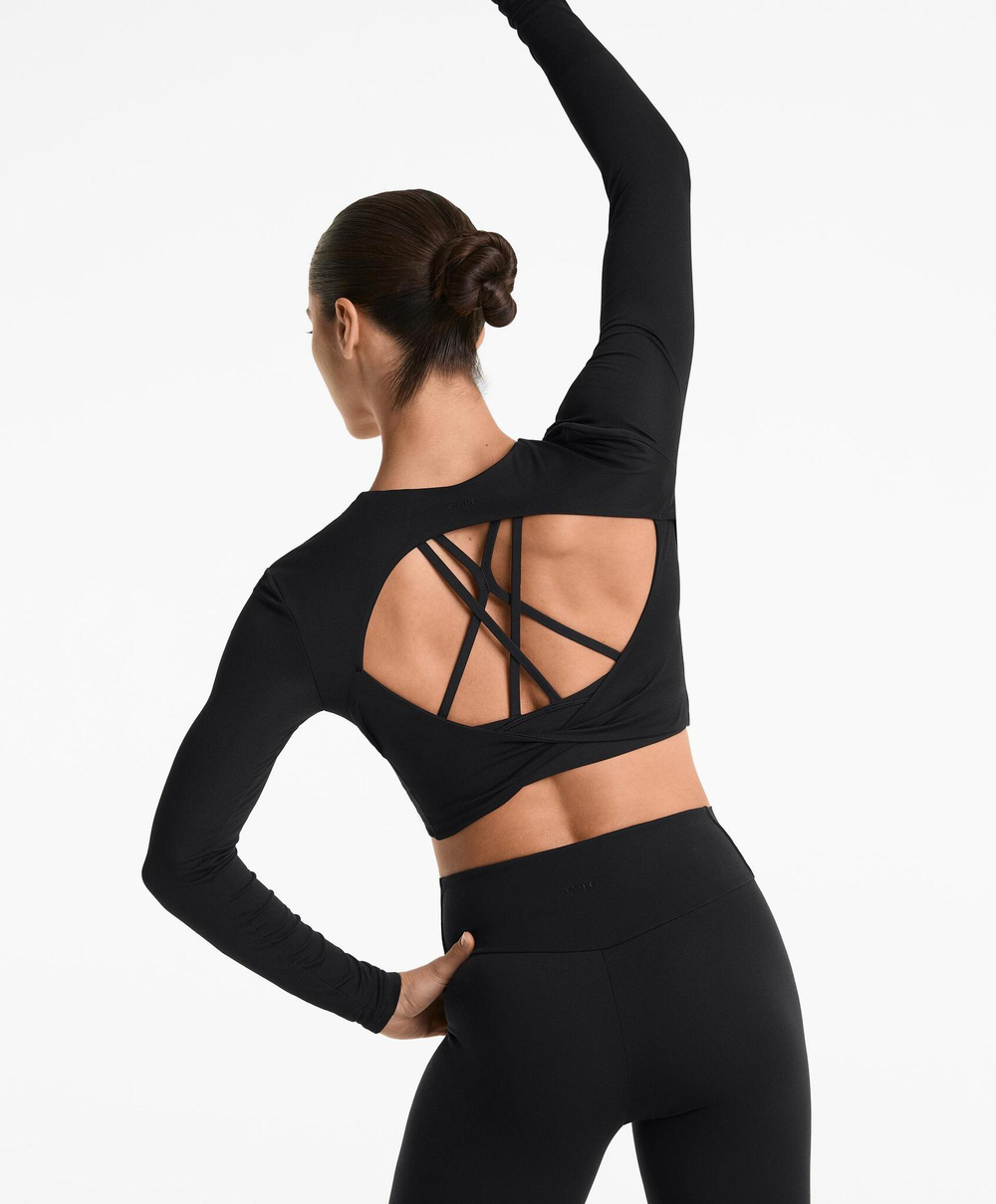 Oysho Футболка с длинным рукавом Comfortlux, черный