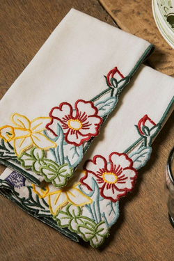 ZARA HOME НАБОР САЛФЕТОК РАМИ С ЦВЕТОЧНОЙ ВЫШИВКОЙ (НАБОР ИЗ 2 ПРЕДМЕТОВ), ЗЕЛЕНЫЙ