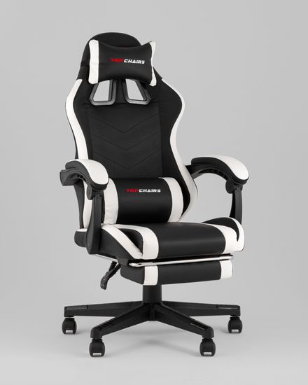 Кресло спортивное TopChairs Prophet с оттоманкой черно-белый