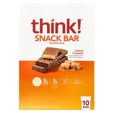 Think !, протеиновый батончик, соленая карамель, 10 батончиков по 40 г (1,41 унции)