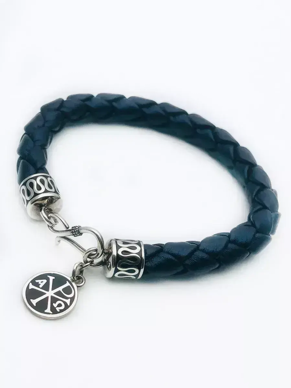 Кожаный браслет со вставкой из серебра/Без покрытия/Со вставкой "Спаси и сохрани"