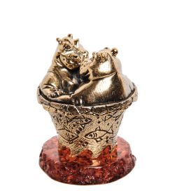 Народные промыслы AM-3272 Шкатулка «Бегемоты Романтик « (латунь, янтарь)