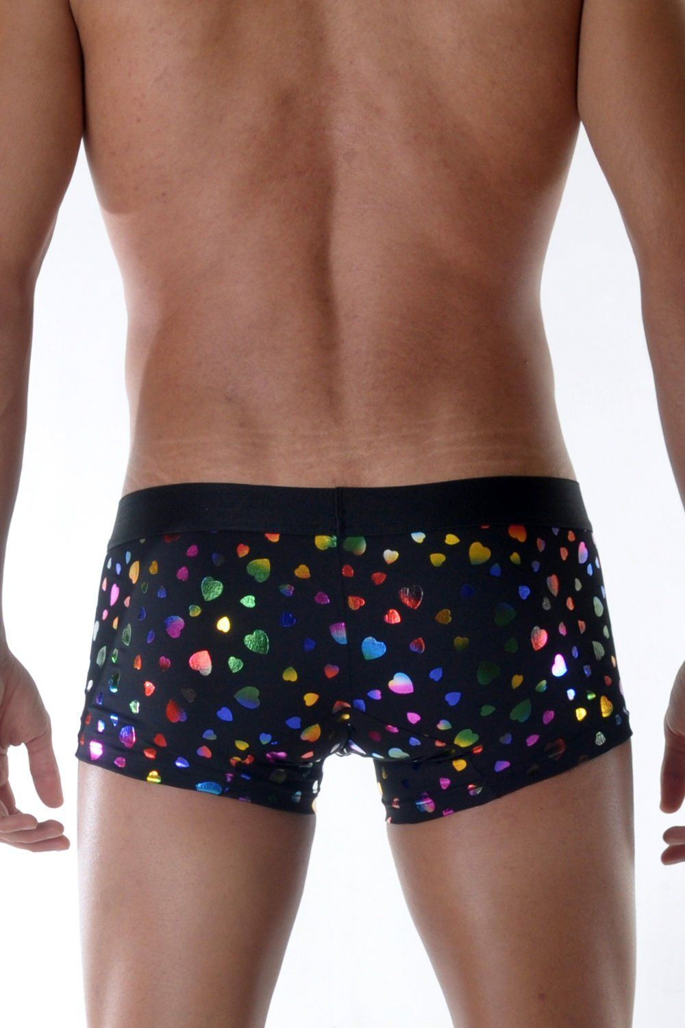 Мужские трусы-боксеры с разноцветными блестящими сердцами (Размер: L) (Цвет: черный)