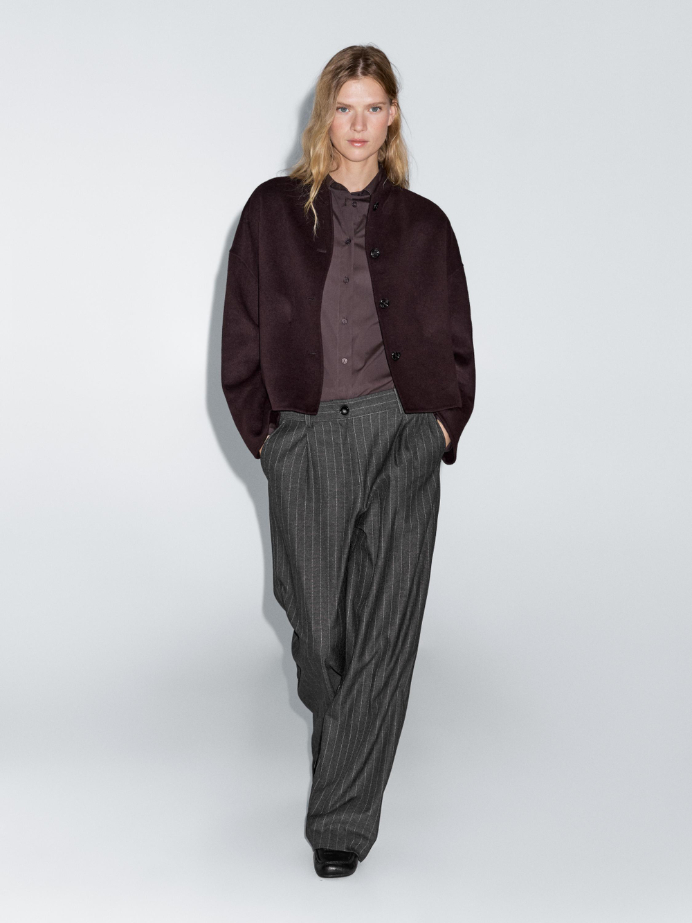 Massimo Dutti Брюки в тонкую полоску с широкими штанинами, серый