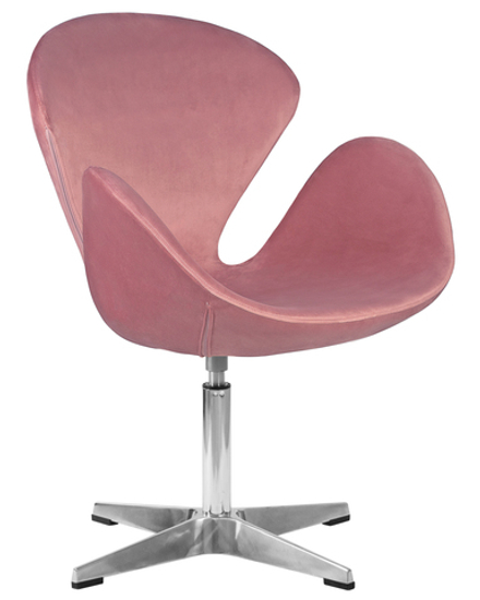 Кресло дизайнерское DOBRIN SWAN, розовый велюр BLUVEL52, алюминиевое основание