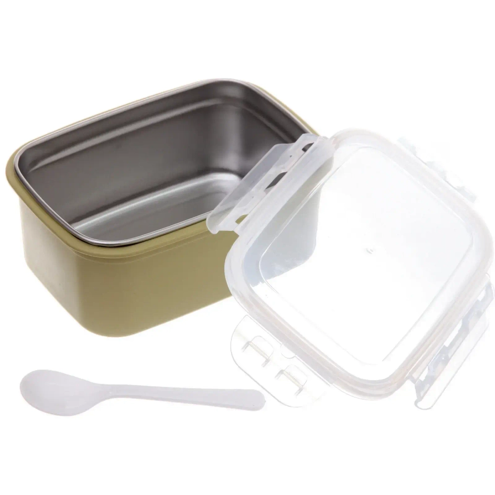 Ланч-бокс пластиковый «SEGRETO» с ложкой 18,5*13,5*8,5см оливковый