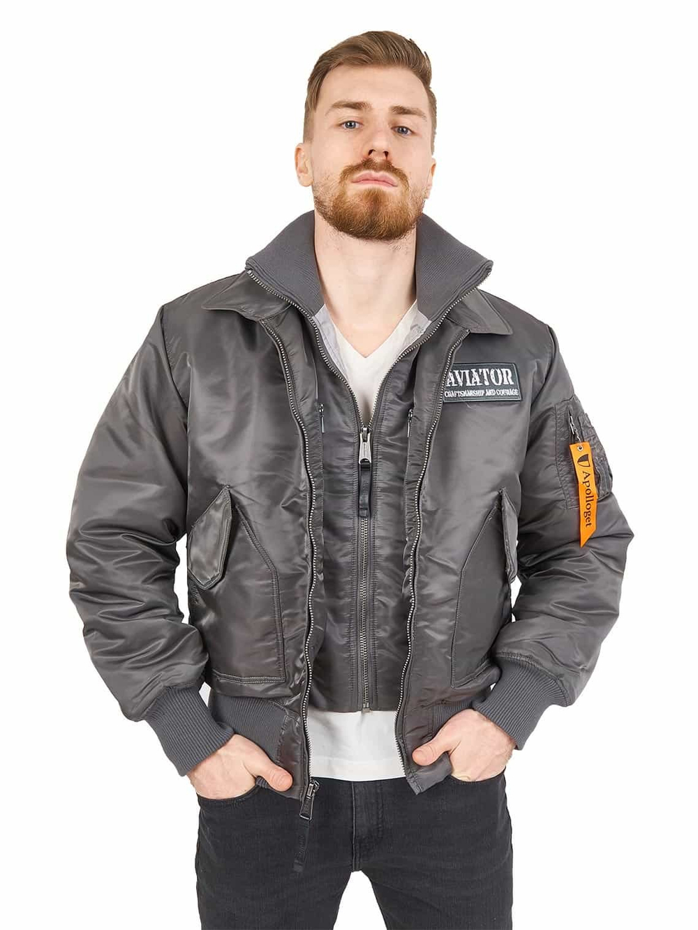 Куртка Бомбер - Aviator Apolloget (серая - gun grey)