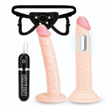 Регулируемые трусики с 2 насадками - 16 и 15 см. (Цвет: телесный с черным)