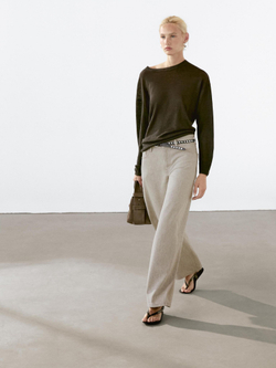 Massimo Dutti Джинсы со средней посадкой и широкими штанинами, бежевый