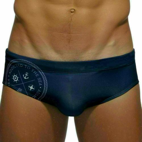 Мужские плавки брифы темно-синие с принтом Addicted