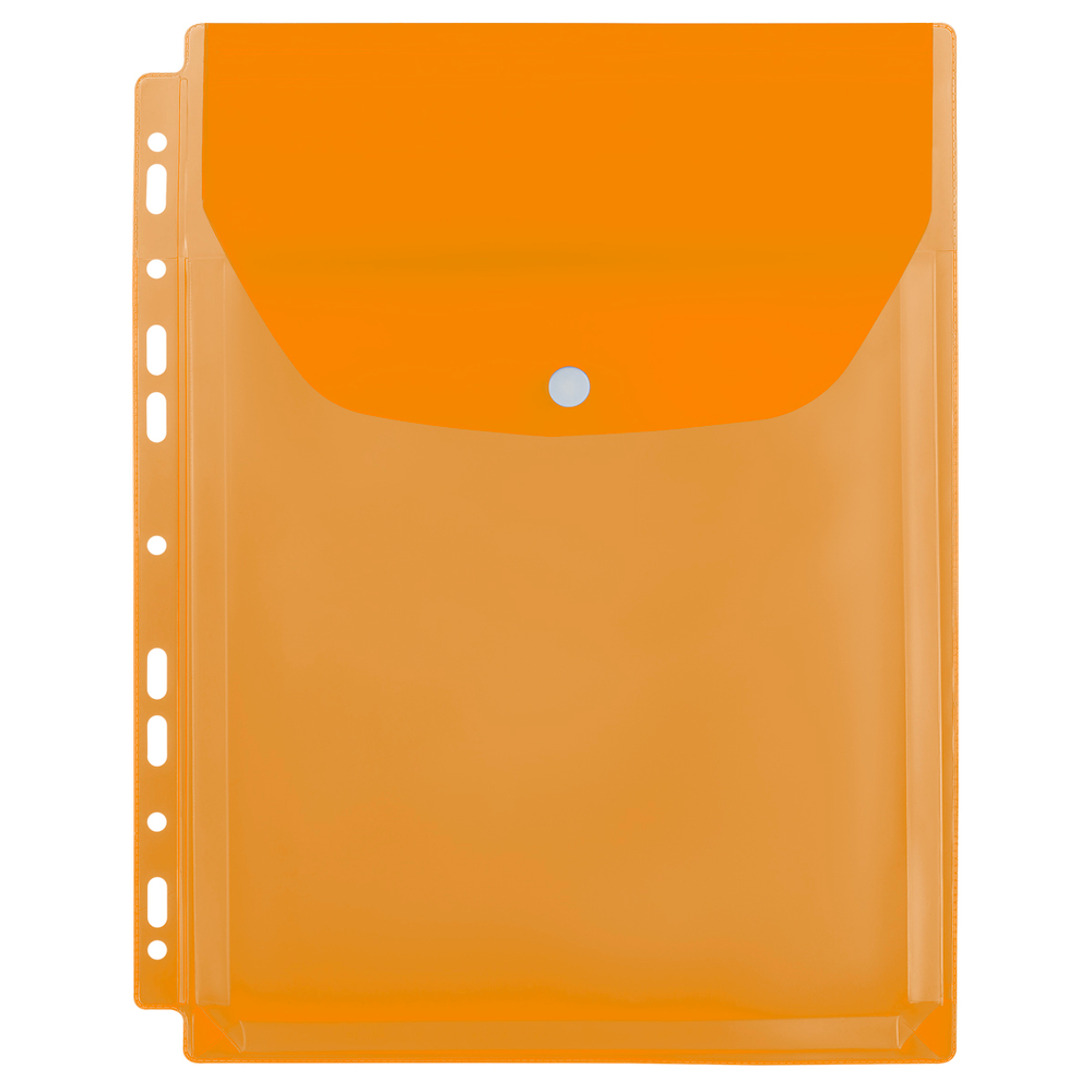 Папка-вкладыш с перфорацией на кнопке СТАММ А4, ПВХ, 180мкм, расширяющаяся до 250л., цветная, ассорти