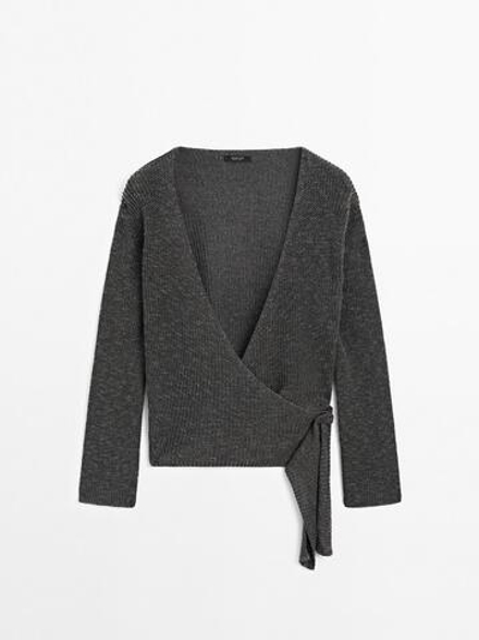 Massimo Dutti Кардиган внахлест с завязками, серый меланж