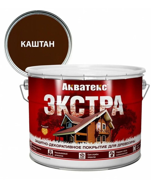 Защитно-декоративное покрытие для дерева АКВАТЕКС ЭКСТРА, каштан, 9 л
