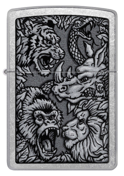 Зажигалка Zippo Jungle Design с покрытием Street Chrome, латунь/сталь, серебристая, 38x13x57 мм