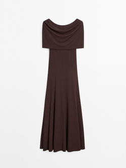 Massimo Dutti Длинное платье без бретелей, коричневый