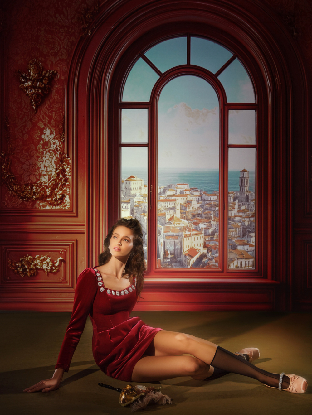 Платье-мини из бархата