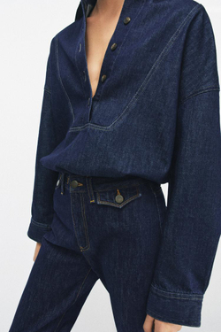 ZARA ДЖИНСОВАЯ РУБАШКА ZW COLLECTION, СИНИЙ