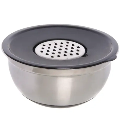 Миска из нержавеющей стали на силиконовом основании 3,6л 26см с 3-мя насадками-терками
