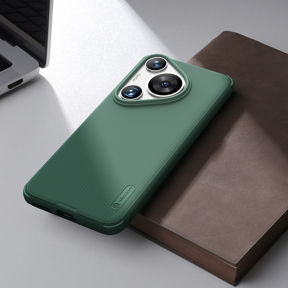 Усиленный чехол зеленого цвета (Deep Green) от Nillkin c поддержкой зарядки MagSafe для Huawei Pura 70, серия Super Frosted Shield Pro Magnetic Case
