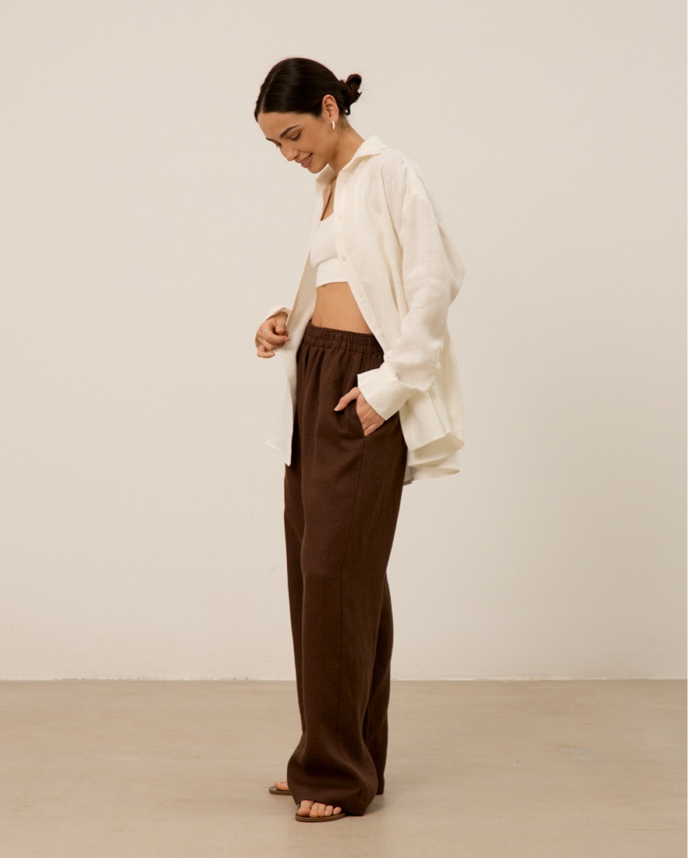 Рубашка 07, из 100% льна, молочная