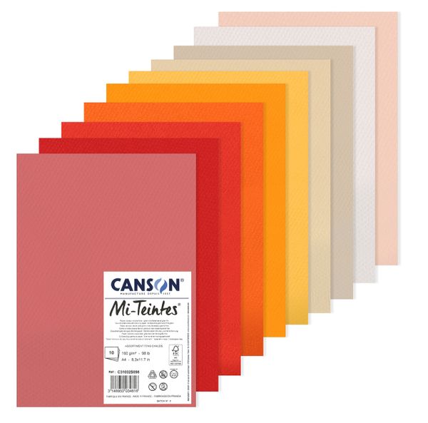 Бумага для пастели Mi-Teintes 160 г/м², A4 21х29.7 см, 10 л, Теплые оттенки, Canson, C31032S056