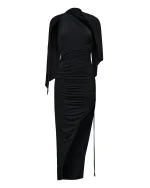 Платье миди из трикотажа с разрезом по ноге, Черный