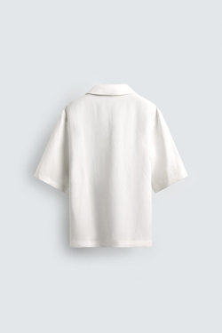 ZARA ПОЛО ИЗ ВИСКОЗЫ И ЛЬНА, БЕЛЫЙ