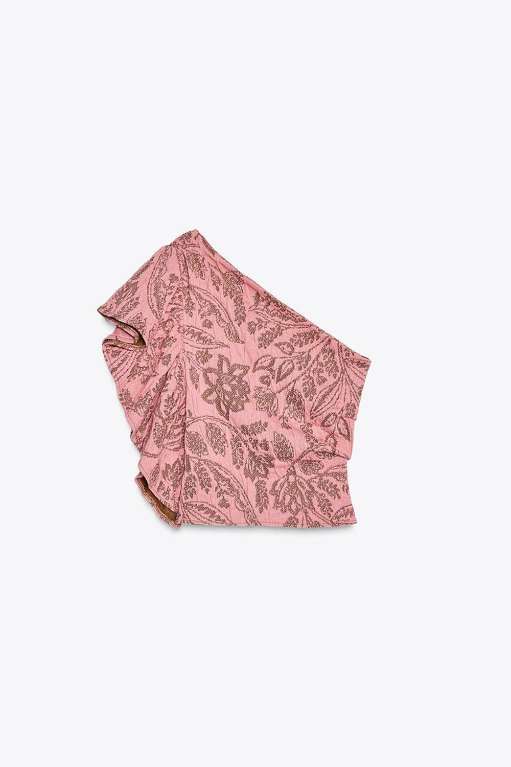 ZARA ЖАККАРДОВЫЙ ТОП АСИММЕТРИЧНОГО КРОЯ, РОЗОВЫЙ