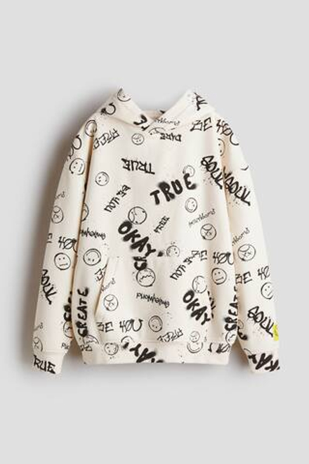 H&M Толстовка с капюшоном и принтом, светло-бежевый