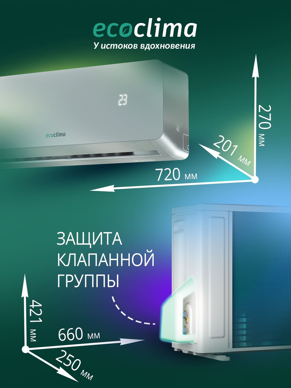 Настенная сплит-система Ecoclima ECW/I-CH09/AAS-4R1 (Silver) + EC/I-CH09/A-4R1 (White), белый