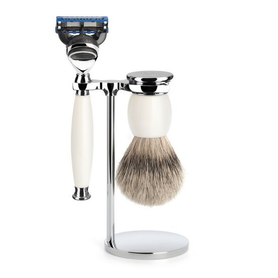 Бритвенный набор MUEHLE SOPHIST, фарфор, барсучий ворс высшей категории Silvertip, бритва Fusion