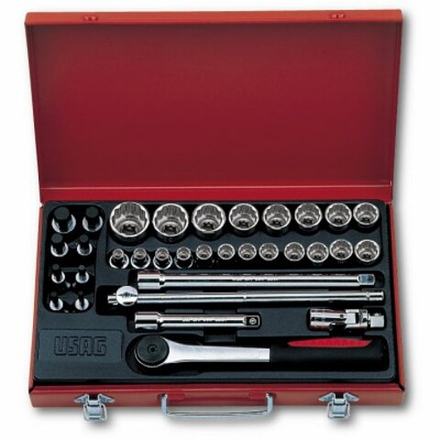 614 N 1/2" Набор головок и аксессуаров 1/2" в металлическом кейсе, 33 предмета, USAG (Италия)
