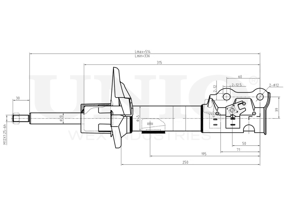 Амортизатор газовый передней подвески левый UNIO SAB-10232