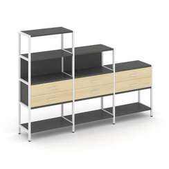 Shelf System Трехсекционный стеллаж четырех/трех/двухярусный с ящиками SN.STM-431 Антрацит/Акация Ло
