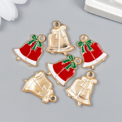 Декор для творчества металл, эмаль "Колокольчики с бантом" 2,1х1,7 см