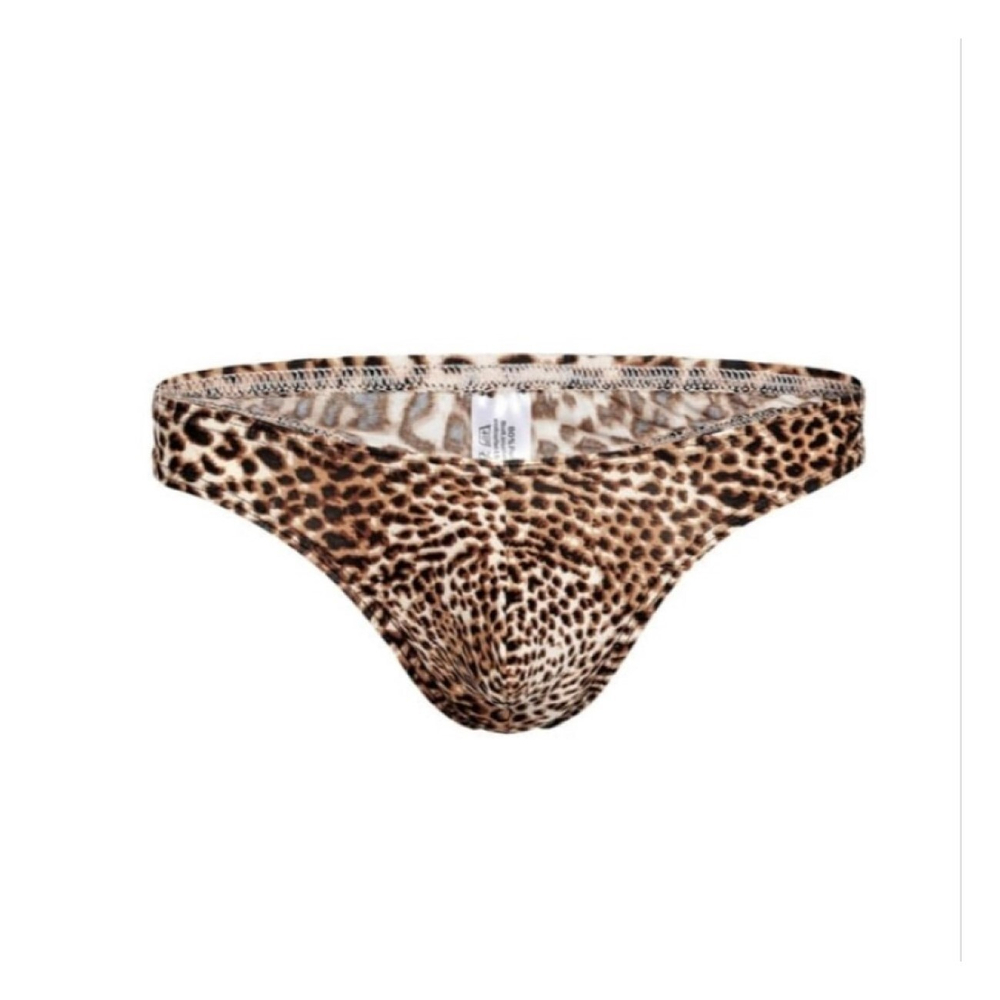 Мужские трусы тонги коричневые с леопардовым принтом Romeo Rossi RR1026-3