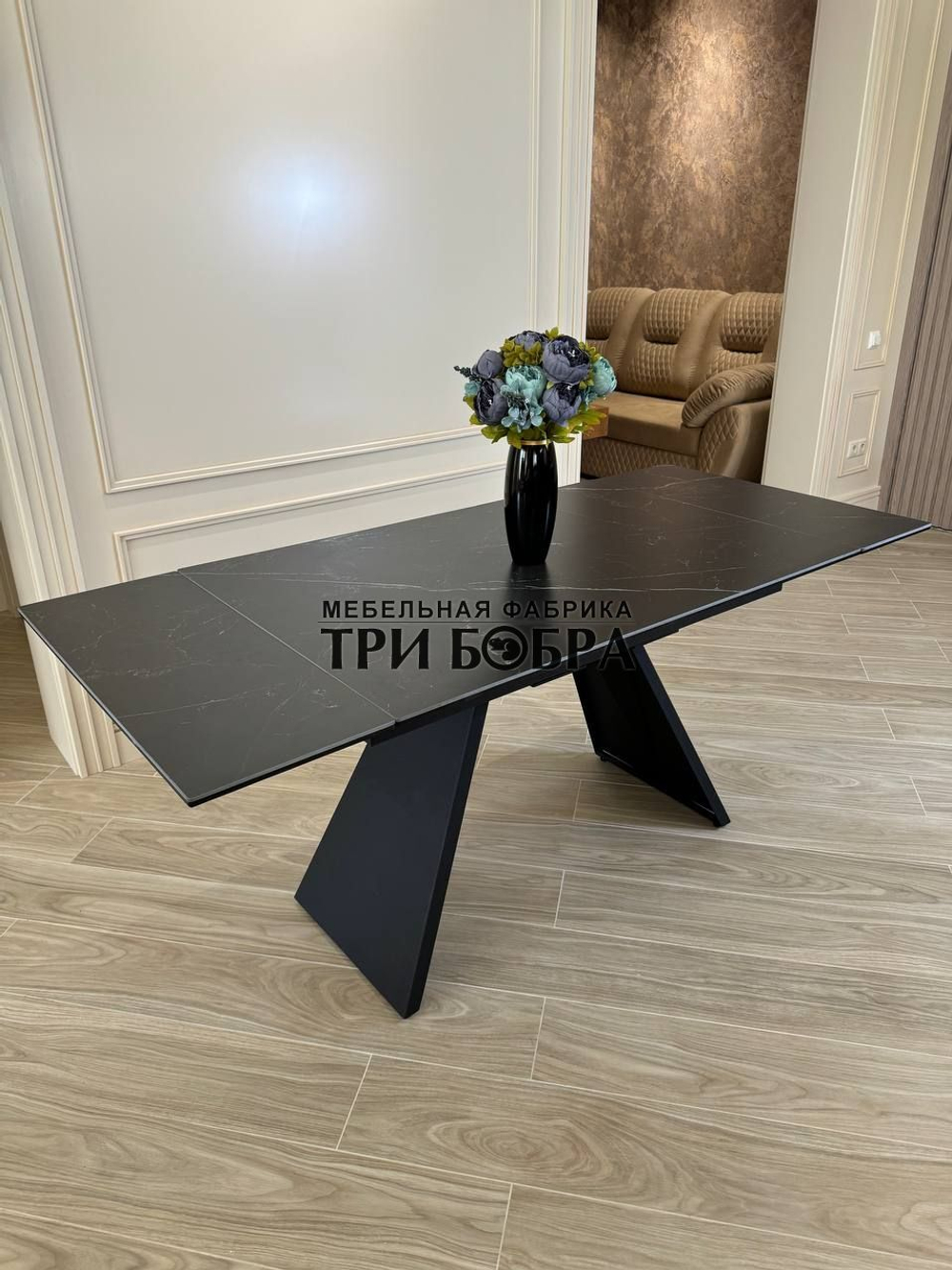 Кухонный раскладной стол "Хилтон", черный мрамор