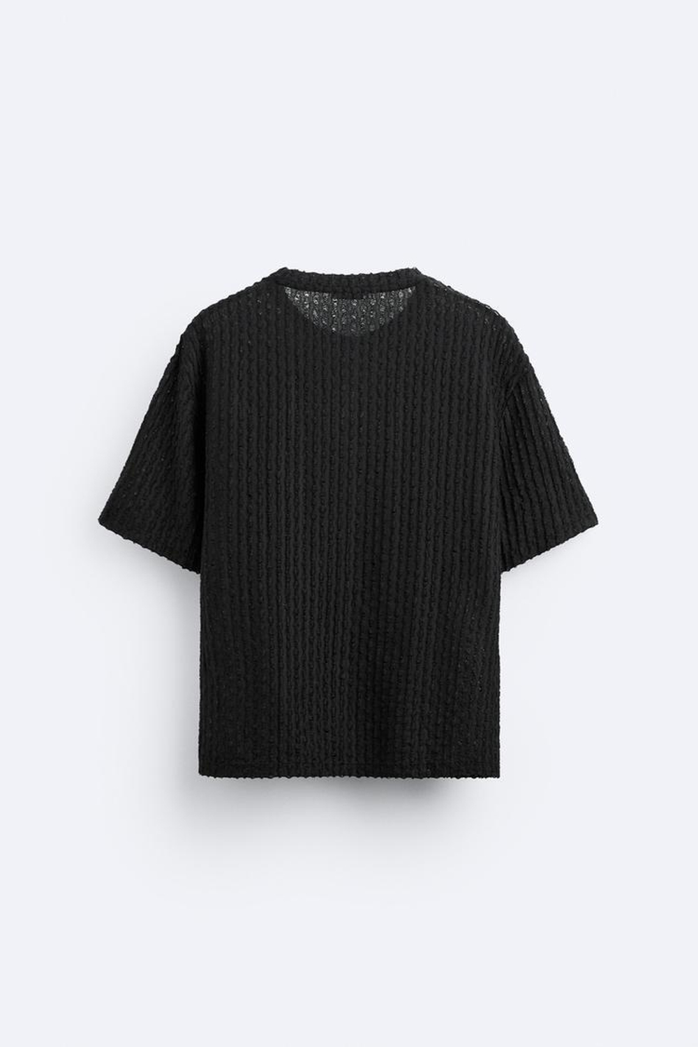 ZARA ФУТБОЛКА ИЗ АЖУРНОГО ТРИКОТАЖА, ЧЕРНЫЙ