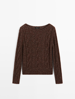 Massimo Dutti Свитер с вырезом лодочкой, коричневый