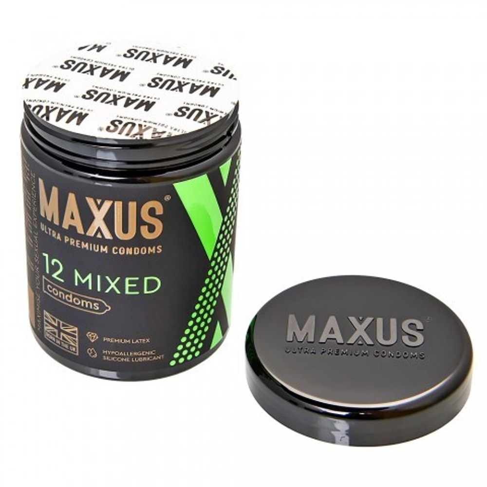 Презервативы гладкие, тонкие и с текстурой MAXUS Mixed X-Edition, микс 3 видов, 12 шт.